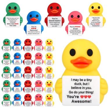 Imagem de Jetec 25 peças de mini bonecos de pato de borracha motivacionais decoração de mensagem de pato inspiradores animais de borracha para Halloween, Natal, formatura, aniversários e presentes de