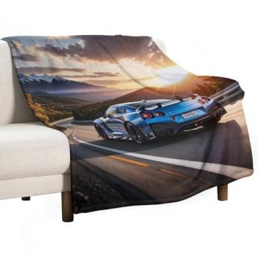 Imagem de HouLaiZhe Cobertor super macio de flanela R35 JDM carro esporte nascer do sol fresco leve cobertor refrescante para sofá-cama cadeira sofá carro viagem ao ar livre leve quente 101,6 cm x 127 cm
