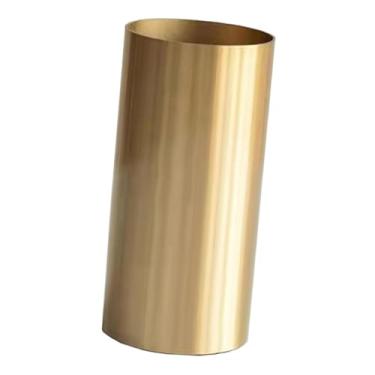Imagem de Generic Vaso cilíndrico de metal moderno e simples, redondo e decorativo, dourado, para escritório, quarto, casa, mesa de canto ou centro de mesa, 9cmx19.5cm