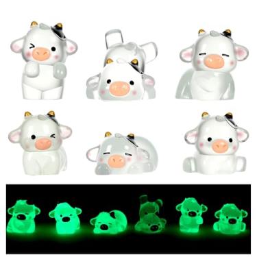 Imagem de 6 peças luminosas decorações de painel de carro de vaca para mulheres e homens, enfeites de carro de vaca fofos para decoração de painel, mini estatuetas de vacas, acessórios interiores de carros para