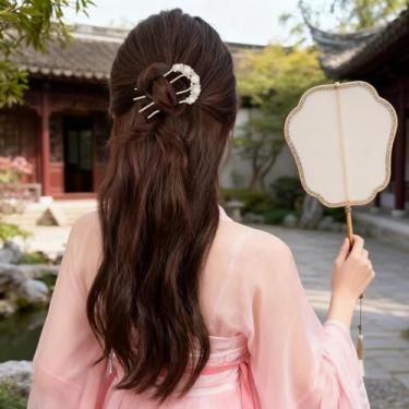 Imagem de 1 peça requintados strass pérolas em forma de U pentes de cabelo para mulheres elegante França estilo antigo liga de liga acessórios de cabelo feminino (ouro)