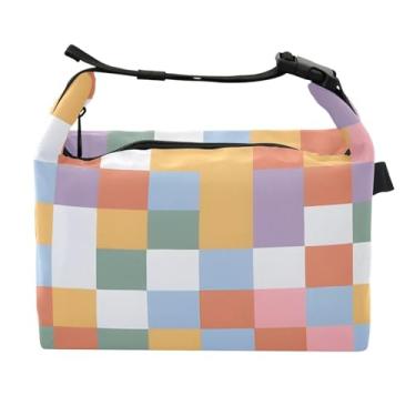 Imagem de Lancheira para mulheres e homens, lancheira isolada, reutilizável, lancheira para escritório, piquenique, ao ar livre, tabuleiro de xadrez arco-íris