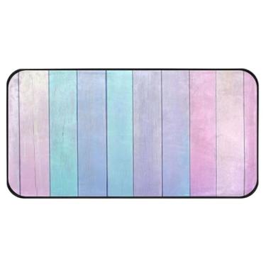 Imagem de Burbuja Tapete de cozinha colorido de madeira pastel 51 x 99 cm, tapete lavável antiderrapante com suporte de borracha, tapete para cozinha, sala de estar, banheiro, decoração de casa