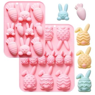 Imagem de Conjunto de moldes de silicone de Páscoa, design de cesta de cruz de ovo de coelho rosa, suprimentos de artesanato e pastelaria, ferramentas decorativas para fazer chocolate doce (rosa (QY347))