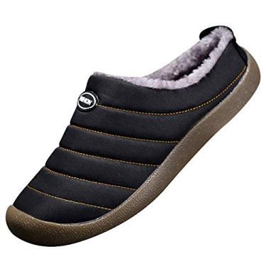 Imagem de rismart Sapatos masculinos aconchegantes de lã sintética com tecido antiderrapante para uso interno, Preto, 43