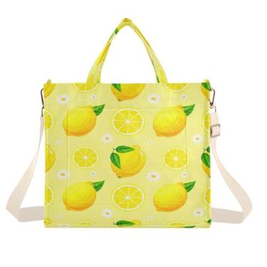 Imagem de CEBUGI Sacola feminina Yellow Lemons White Daisies com alça de ombro ajustável para trabalho, faculdade, viagem, P, A180, Medium