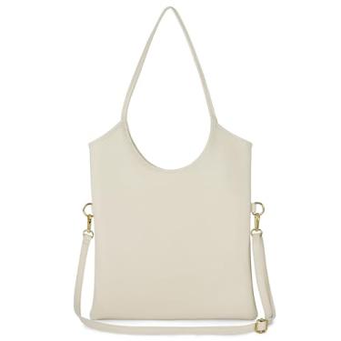 Imagem de Bolsa feminina italiana de couro de bezerro com zíper e alça ajustável | Bolsa de ombro macia com pedrinhas médias, Bege, Medium