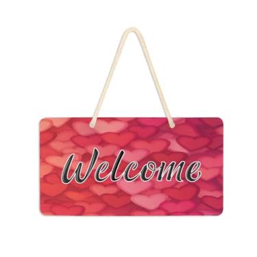 Imagem de Burbuja Placa de boas-vindas com corações dos namorados para porta da frente, placa de boas-vindas de PVC para decoração de férias de casa de fazenda, 15 x 28 cm