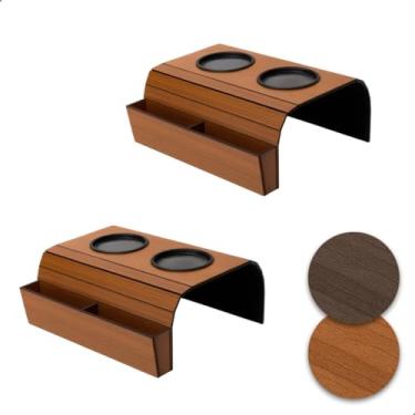 Imagem de Kit 2 Esteira Porta Copo Apoio Braço Sofá Com Porta Controle Remotos Para Organização da Sala (Caramelo)