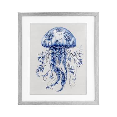 Imagem de Stupell Industries Impressão emoldurada cinza Funky Toile Jellyfish sob vidro, design por Lettered and Lined, 16 x 13