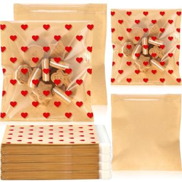 Imagem de Chivertion 100 unidades de sacos de biscoito transparentes para o dia dos namorados, sacos de biscoito com papel frontal autoadesivo, selo, doces, lanches, guloseimas, recipiente para presente de dia