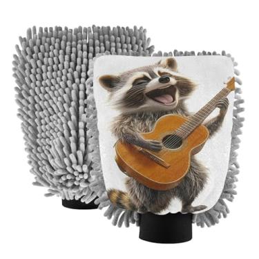 Imagem de STAYTOP Luvas de lavagem de carro para tocar guitarra guaxinim, 2 peças, luvas de microfibra de chenille, sem arranhões, panos de esponja de lavagem ultra absorventes para carros, limpeza doméstica