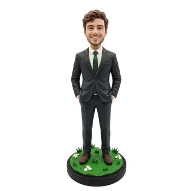 Imagem de Bobblehead 100% totalmente personalizado de suas fotos, boneco de argila de polímero esculpido à mão com seu rosto e roupa de corpo inteiro, painel de carro personalizado de 15 a 20 cm, presente de