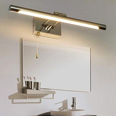 Imagem de Luminária de LED para banheiro com acabamento cromado moderno, ideal para maquiagem, à prova d'água, para montagem na parede, com espelho frontal, antiembaçante, iluminação para armário, luz