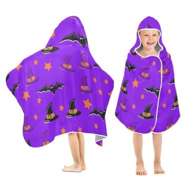Imagem de Burbuja Bats Hats Stars Toalha de banho com capuz para crianças, toalha de praia de pelúcia macia absorvente para meninas e meninos 3-10 anos, 61 x 127 cm