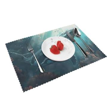 Imagem de Jogo americano de mesa de jantar requintado com estampa de baleia submarina, tapetes laváveis antiderrapantes, para cozinha, decoração de casa