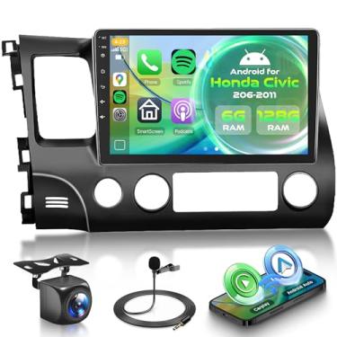 Imagem de Orderich Rádio veicular Android de 8 núcleos 6G + 128G para Honda Civic 2006-2011 com CarPlay sem fio Android Auto, tela sensível ao toque de 10 polegadas, espelho estéreo, GPS WiFi, Bluetooth, FM