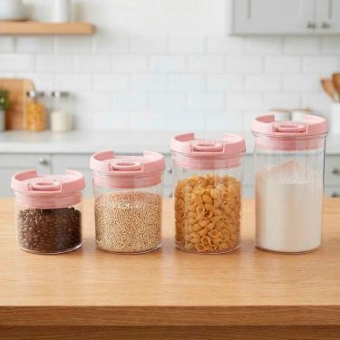 Imagem de Potes Hermético Porta Mantimentos Redondo Conjunto Kit 4pçs