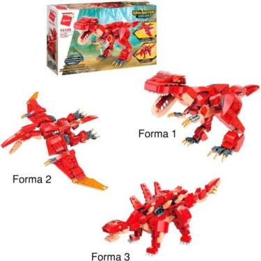 Imagem de Brinquedo para Montar Combo Dinossauros 287 Peças Vermelho - Keepplay