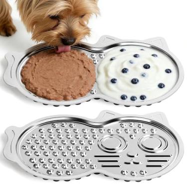 Imagem de Tapete de lambida de aço inoxidável para cães e gatos, pacote com 2 tapetes para lamber cães com base antiderrapante, tapete para lamber cães para alívio da ansiedade, alimentador lento para gatos