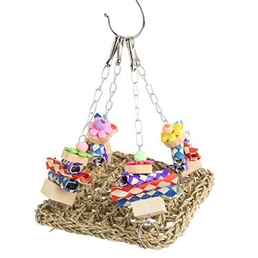 Imagem de Acouto Brinquedo de Rede de Balanço de Ervas Marinhas para Pássaros - Tapete Tecido de Ervas Marinhas Seguro e Resistente à Mordida Pássaros - Redução Perfeita do Tédio e da Agressão Em Papagaios