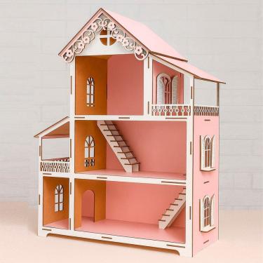 Imagem de Casinha De Boneca Miniatura Rosa Branco Em MDF Polly De 60cm
