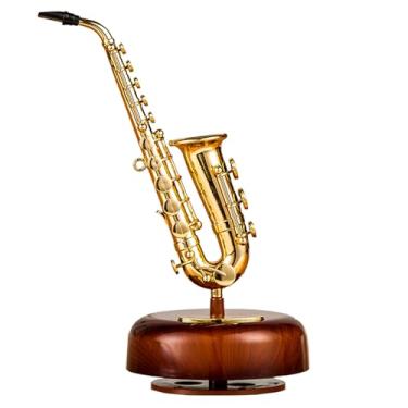 Imagem de AzsVbvs Caixa de música vintage, caixa de música de gramofone clássico, ornamentos de instrumentos para decoração de casa, mesa de inauguração de casa (saxofone)