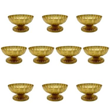 Imagem de QUTUNI 10 peças de vasos dourados para centros de mesa, vasos de compota vintage para centros de mesa de casamento, pequeno vaso de urna com pedestal de metal dourado para festa, evento, decoração de