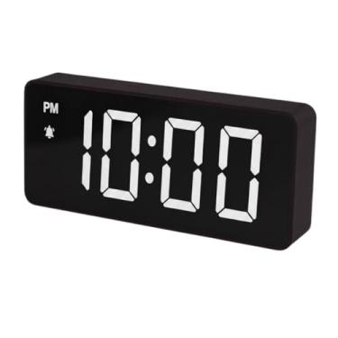 Imagem de Relógio despertador digital, Relógio LED para quarto, Relógio eletrônico de mesa com visor de temperatura, brilho ajustável, controle de voz, visor 12/24H para casa, dormitório, escritório (Preto)