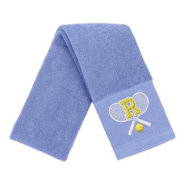 Imagem de OXYEFEI Toalha de tênis, presente de tênis para homens, mulheres, amantes, toalhas de tênis bordadas de algodão 33 cm x 109 cm (azul, letra R)