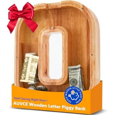 Imagem de Cofrinho de madeira para crianças, cofrinho inicial para meninos e meninas, primeiro nome personalizado cofrinho para aniversário meninos meninas presente cofrinho para crianças (madeira, S9-O)