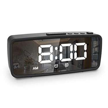 Imagem de Despertador Digital com Display de Espelho LED 5 1 3 Níveis Dimmer Modo Escuro Dois Despertadores e Função Formato 12 24H para Quarto Mesa Cabeceira