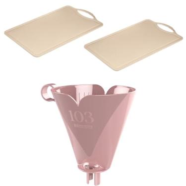 Imagem de Kit com 1 Suporte de Filtro de Café Rosa 103 + 2 Tábua de Corte Plástica Atóxica Cinza
