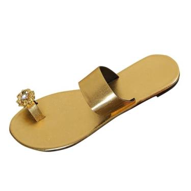 Imagem de Sandálias femininas de praia com bico de peixe para uso casual e versátil primavera verão moda lazer ao ar livre sem caixa de sapatos, Dourado, 35