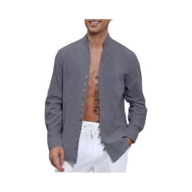 Imagem de Camisa Casual Masculina De Manga Longa Em Algodão E Linho Respirável L