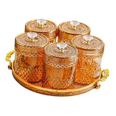 Imagem de predolo Acessórios para armazenamento de alimentos, pote de temperos com bandeja, presentes, suporte para armário, organizador de lata reutilizável, utensílio, Âmbar