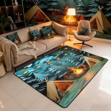 Imagem de Tapete de área grande para acampamento, 12 x 17 cm, tapete para sala de estar | Tapetes vintage para quarto, decoração de campista, tapete rústico, decoração de casa de fazenda