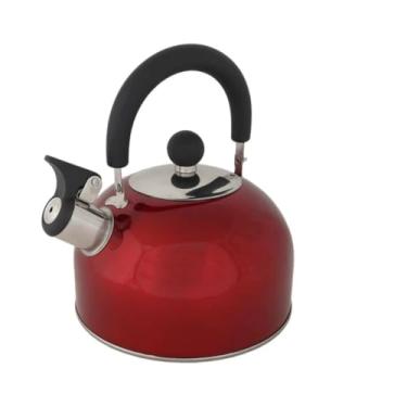 Imagem de Chaleira Inox 2L com Tampa Alça Térmica e Apito para Café Chá Bebidas, Acabamento Durável Apto ao Clima Úmido do Brasil, Design Elegante que Combina com Qualquer Decoração de Cozinha(Vermelha)
