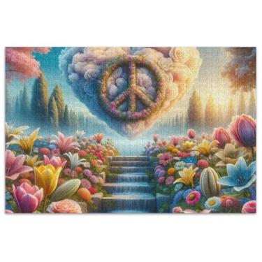Imagem de Quebra-cabeças de flores paz e amor, 1000 peças, pintura de belas artes para adultos, quebra-cabeças de paisagem, presentes engraçados