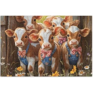 Imagem de Quebra-cabeças florais engraçados de vaca Highland Bezerro 1000 peças adultos divertido paisagem boba brinquedo família obra de arte, 75 x 40 centímetros