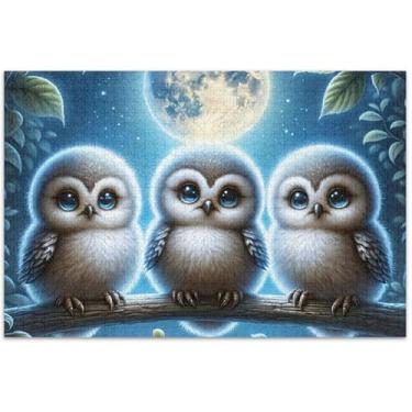 Imagem de Corujas fofas adoráveis quebra-cabeças florais de 1000 peças para adultos, quebra-cabeças, presentes exclusivos, arte de pintura de animais, 75 x 40 cm