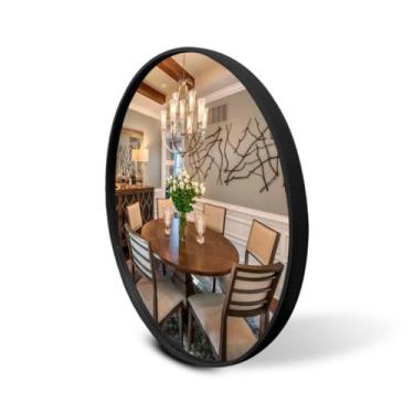 Imagem de Espelho Redondo Decorativo com Couro Costurado e Suporte de Fixação – Espelho de Parede para Sala Quarto Banheiro e Hall 30cm 40cm 50cm 60cm (50cm - Preto)