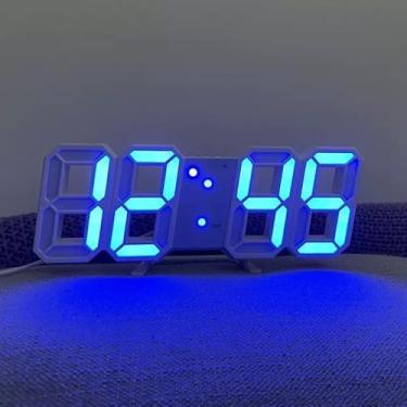 Imagem de Relógio Digital 3D LED para Parede e Mesa - Design Moderno com Luz Noturna, Decoração de Ambiente, Ideal para Sala, Quarto e Escritório (Azul)