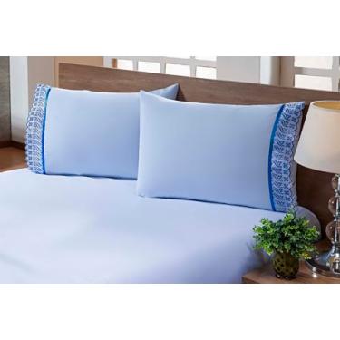 Imagem de Jogo Lençol 3 Peças Cama Queen 198x158 100% Algodão Barrado em Lese (Preto, 35cm, 200)