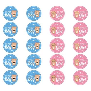 Imagem de 6 Folhas Adesivos Revelação Gênero, Etiquetas Autocollantes Revelação Gênero de 4cm Azul e Rosa Adesivos Team Menino/Team Menina para Decoração Festas Baby Shower