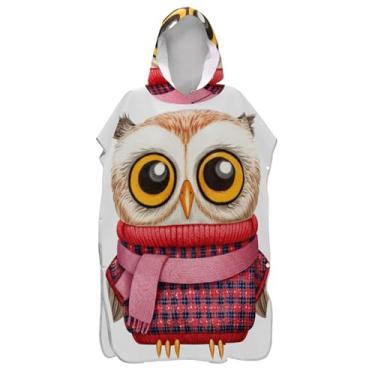 Imagem de TSENQUE Poncho de surfe plus size para adultos trocador com capuz toalha de banho vintage coruja xadrez branco bonito homens mulheres poncho com capuz