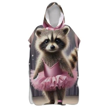 Imagem de TSENQUE Trocador de roupas para adultos, poncho de surfe, praia, banho, toalhas com capuz, reutilizáveis, fofas, rosa, animais guaxinins, ponchos adultos para mulheres