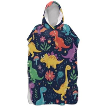 Imagem de Joisal Poncho de surfe trocador de roupão para banho de praia Adul toalhas com capuz reutilizável colorido dinossauro poncho masculino com capuz
