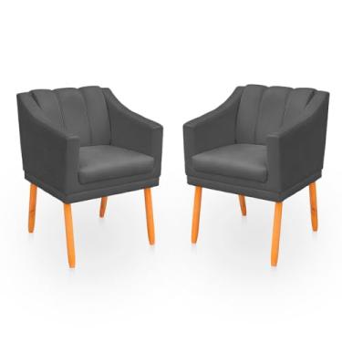Imagem de Kit com 2 Cadeiras Poltrona para Sala Moderna e Confortável Mila Suede (Cinza Chumbo)