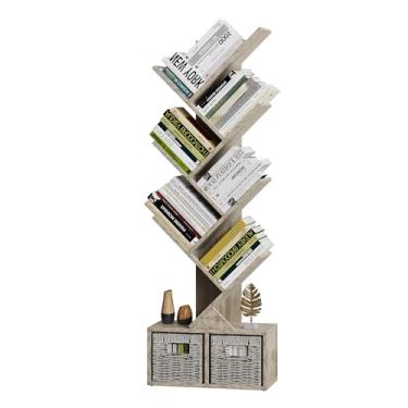 Imagem de Vagusicc Estante de árvore de 6 camadas, estante alta com armário de armazenamento, organizador de armazenamento de prateleiras de madeira para exibir livros, revistas, CDs, prateleira de livros de